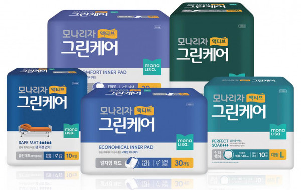 모나리자가 뛰어난 흡수력과 통기성이 강화된 성인용 기저귀 ‘액티브 그린케어’ 라인 7종을 새롭게 출시했다