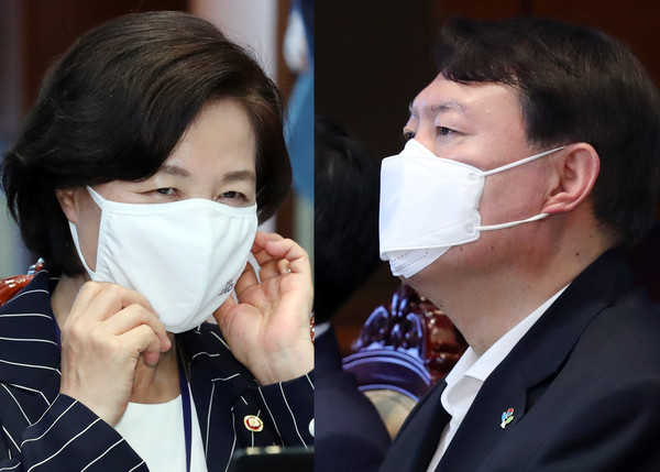 (좌)추미애 법무부장관.(우)윤석열 검창총장 / 사진=[뉴시스]