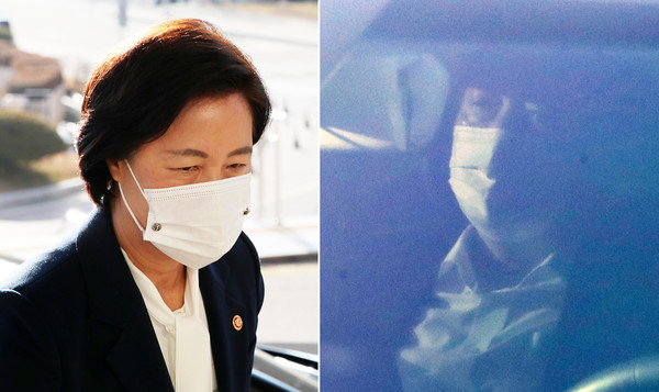 법무부가 이번 주 윤석열 검찰총장을 상대로 대면조사에 다시 나설 것으로 알려져 긴장이 고조되고 있는 가운데 23일 오전 경기도 정부과천청사 법무부로 추미애(왼쪽) 법무부 장관과 서울 서초동 대검찰청으로 윤석열 검찰총장이 출근을 하고 있다. 2020.11.23 / 사진=[뉴시스]