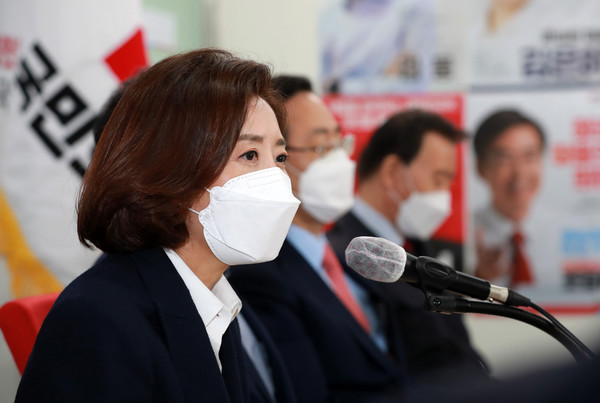 28일 서울 여의도 국민의힘 당사에서 열린 '본경선 진출 당대표 후보자 초청 간담회'에서 나경원 당대표 후보가 인사말을 하고 있다. 2021.05.28 / 사진=[국회사진기자단]