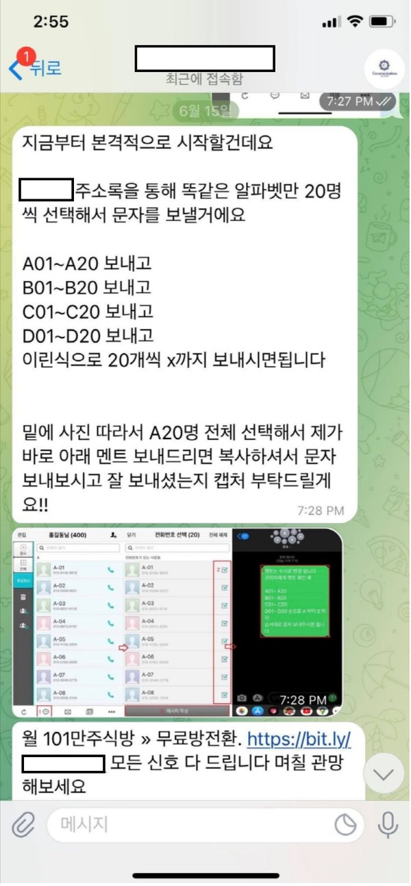텔레그램으로 지시하는 화면 (사진 = 방송통신위원회 제공)