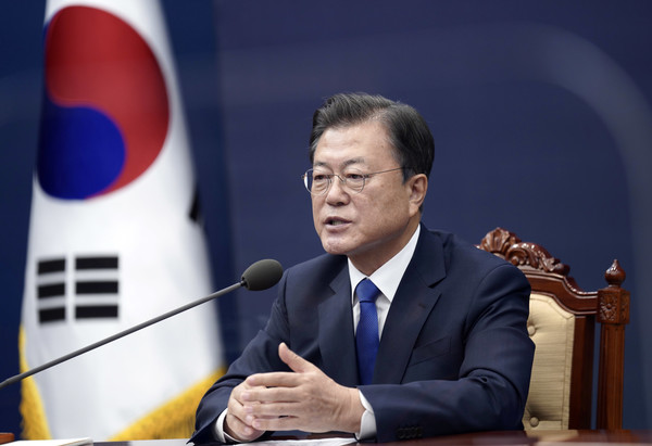 문재인 대통령이 17일 오후 청와대 여민관 영상회의실에서 화상으로 열린 '에너지 및 기후에 관한 주요 경제국 포럼(Major Economies Forum on Energy and Climate, MEF)'에 참석해 발언하고 있다. 2021.09.17 / 사진=[뉴시스]