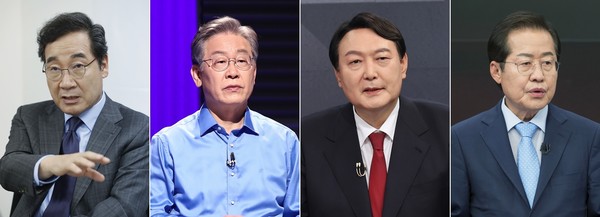 왼쪽부터 대선 주자인 이낙연 더불어민주당 전 대표와 이재명 경기도지사, 윤석열 전 검찰총장, 홍준표 전 의원 / 이미지=[뉴시스]