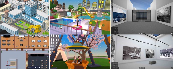 좌측부터 게더타운 ‘KHMC Convention Center’, 제페토 ‘경희 놀이터’, 아트스텝스 ‘경희의료원 VR역사전시관’.