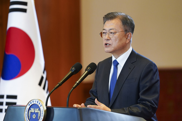 문재인 대통령이 9일 오전 청와대 본관에서 퇴임 연설을 하고 있다.2022.05.09 / 사진=[청와대 제공]