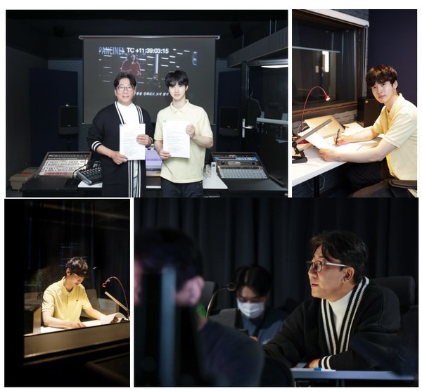 음성해설 녹음 중인 윤제균 감독, 장동윤 배우 (사진 = 배리어프리영화위원회 제공)