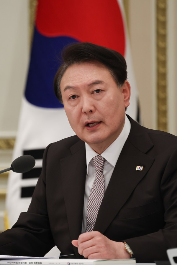 윤석열 대통령이 3일 오후 청와대 영빈관에서 열린 2023년 국토교통부-환경부 업무보고에서 발언하고 있다.2023.01.03 / 사진=[대통령실 제공]