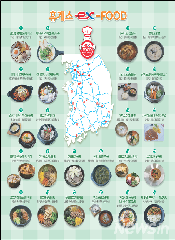  전국 24개 고속도로 휴게소에서는 지역특산물로 만든 음식을 맛볼 수 있다. 
