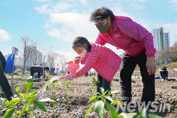 ▲지난해 도시농업 체험학습장 참가자들