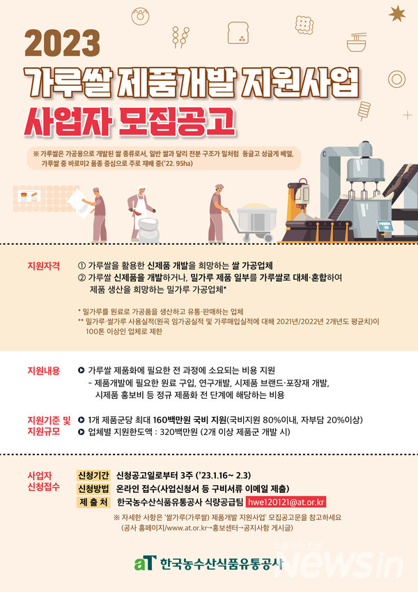 한국농수산식품유통공사, 가루쌀 제품개발 지원업체 모집  