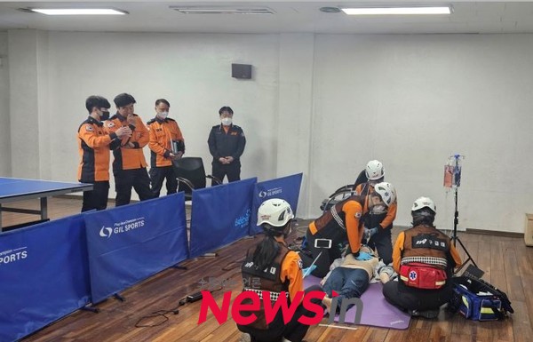 소방기술경연대회 참가하는 의정부소방서 소속 직원들이 막바지 연습을 하고 있다. 