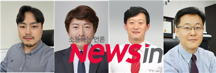 ▲ 왼쪽부터 신현구 박사 (제1저자, ㈜엑소퍼트 기술이사), 최병현 박사 (제1저자, 고려대학교 한국인공장기센터 연구교수), 김현구 교수 (교신저자, 고려대 구로병원 흉부외과), 최연호 교수 (교신저자, 고려대 바이오의공학부)