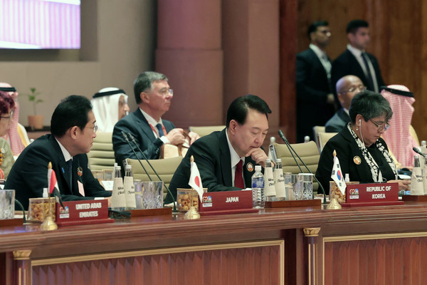 윤석열 대통령이 10일(현지시간) 뉴델리 바라트 만다팜 국제컨벤션센터에서 열린 G20 정상회의 '하나의 미래' 세션에 참석해 있다.2023.09.10 / 사진=[공동취재]