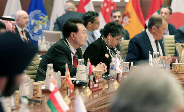 윤석열 대통령이 10일(현지시간) 뉴델리 바라트 만다팜 국제컨벤션센터에서 열린 G20 정상회의 '하나의 미래' 세션에 참석해 있다.2023.09.10 / 사진=[공동취재]