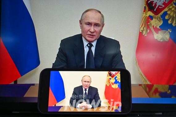 ▲지난 3월 23일 블라디미르 푸틴 러시아 대통령이 러시아 모스크바에서 연설하고 있다. (사진=신화통신)