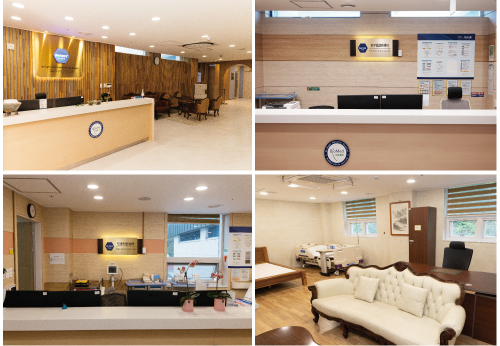 (위 상단 왼쪽부터 시계방향) 집중적인 치료 공간인 임보크 클리닉, 단기입원클리닉, 장기입원클리닉 및 특수입원클리닉의 VIP 병실 모습이다.