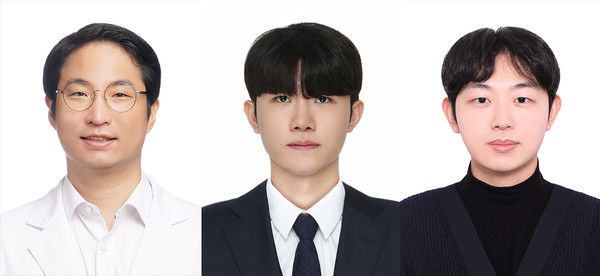 왼쪽부터 방사선종양학과 임채홍 교수, 의과대학 강한승, 도우현.