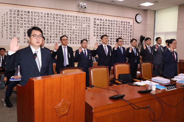 심우정 검찰총장이 21일 오전 서울 여의도 국회에서 열린 법제사법위원회 대검찰청 국정감사에서 증인선서를 하고 있다. 2024.10.21.