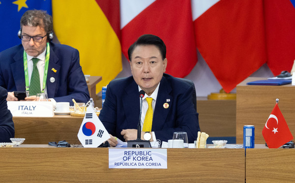 조수정 기자 = 윤석열 대통령이 18일(현지시각) 브라질 리우데자네이루 현대미술관에서 열린 19차 주요 20개국(G20) 정상회의 제1세션에 참석해 발언하고 있다. (공동취재) 2024.11.19.