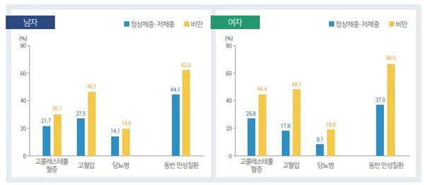 비만에 따른 동반 만성질환_국민건강조사, 2022년