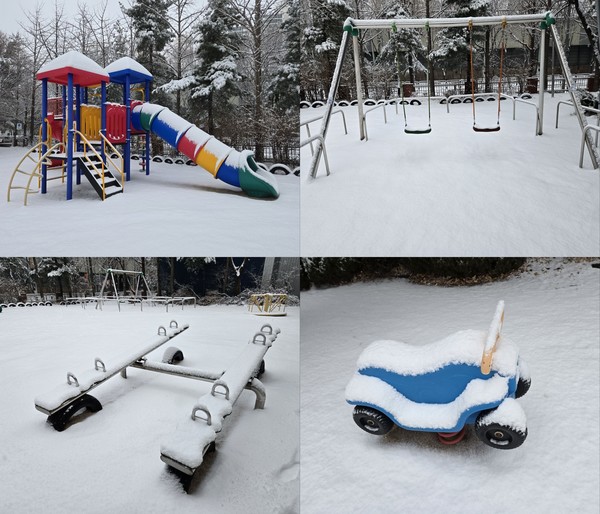 2025년 첫눈 내리는 서울 아파트 놀이터(시인·사진 수집가 장재필)