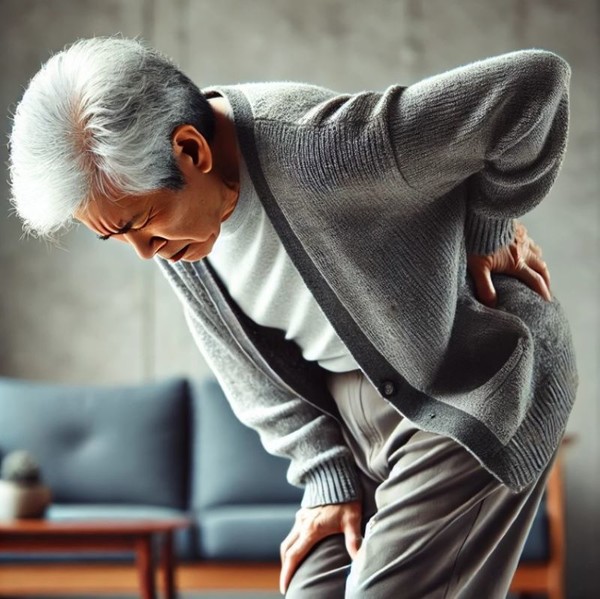 [사진설명] 허리디스크(요추추간판탈출증) 환자가 통증을 호소하고 있다. (출처 = 챗GPT)