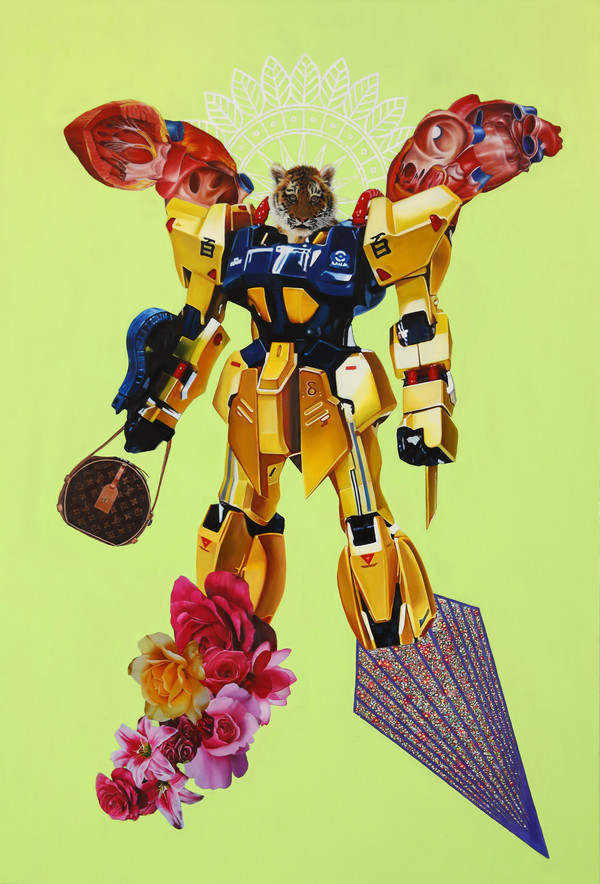 Nancy Lang. Taboo Yogini - Tiger M1001. 162.2x112.1cm. Hyperrealism oil on canvas. 2019