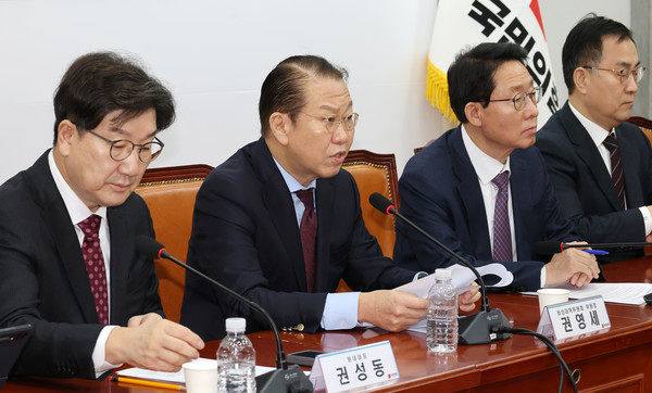 권영세(왼쪽 두 번째) 국민의힘 비상대책위원장이 10일 오전 서울 여의도 국회에서 열린 비상대책위원회의에서 발언하고 있다. 2025.02.10.
