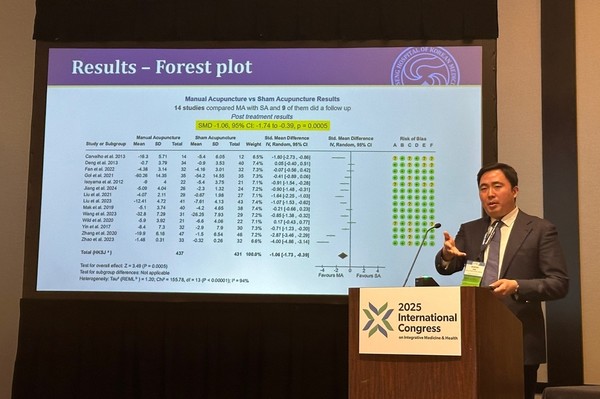 [사진설명] 자생메디컬아카데미 장기호 팀장이 국제통합의학 연합학회(ACIMH)에서연구 결과를 발표하고 있다.
