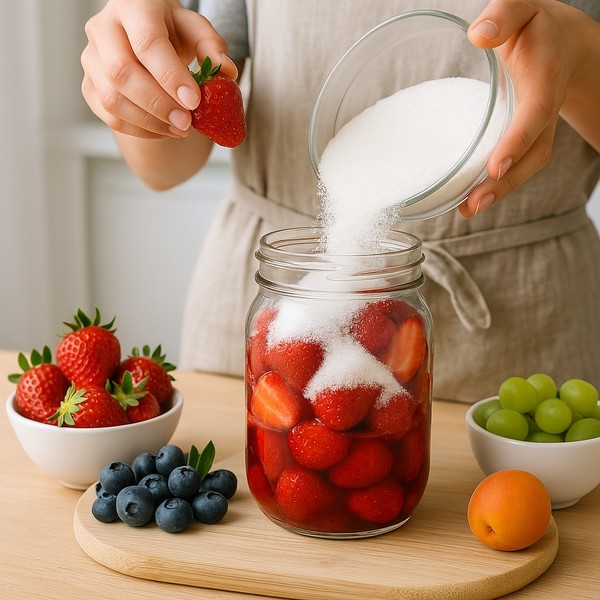 [사진설명] 과일과 설탕으로 과일청 제조하는 모습 (챗GPT 생성 사진)