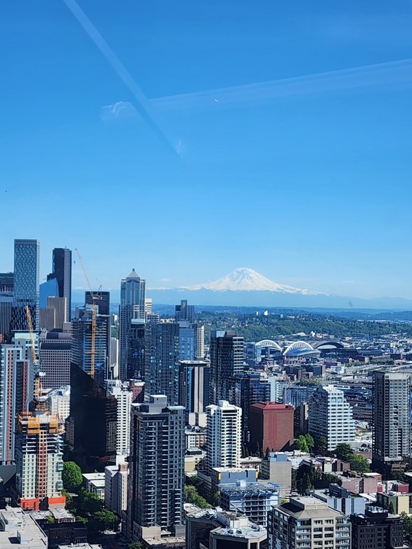 시애틀 전경과 레이니어산.